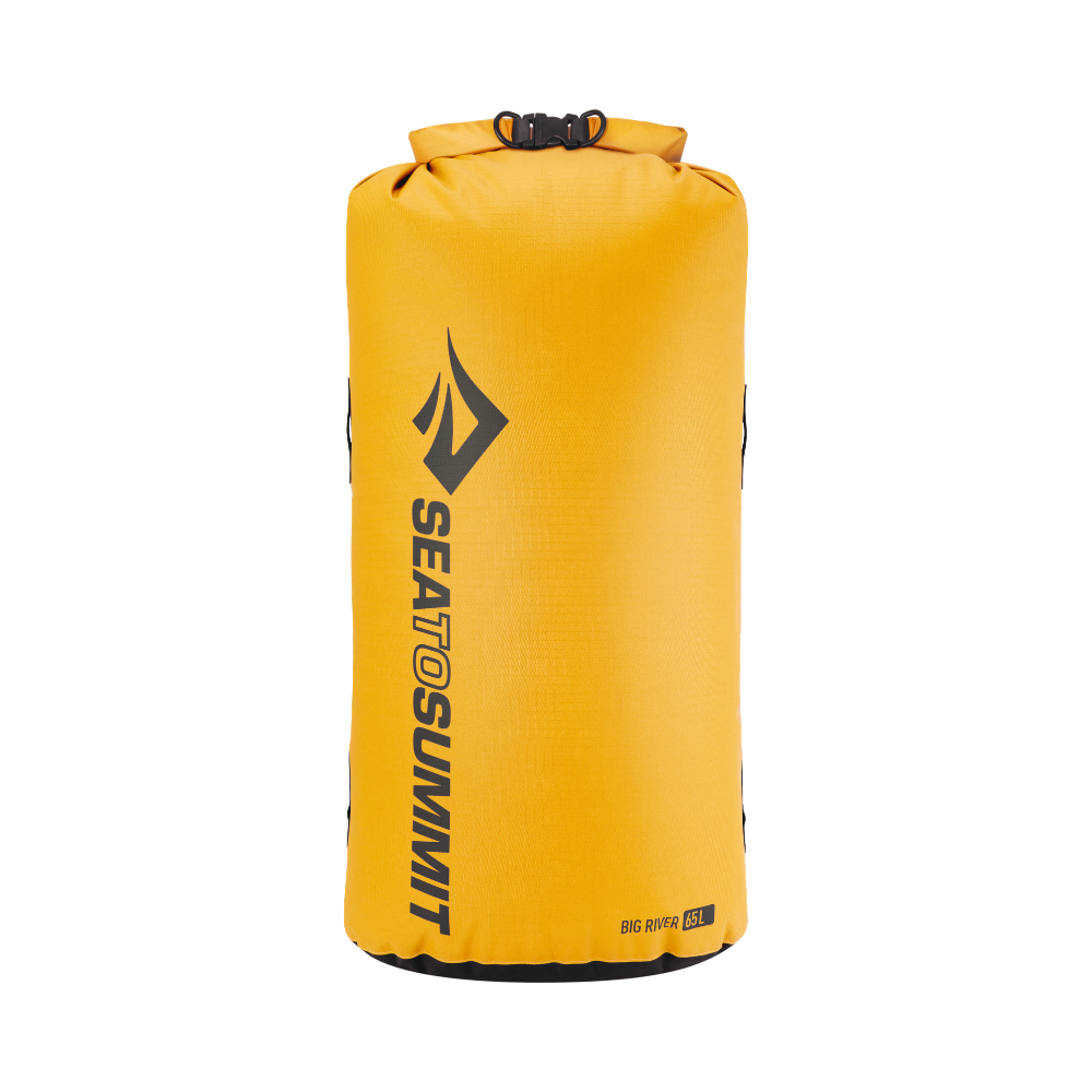 Yellow dry bag with Sea to Summit logo on a white background