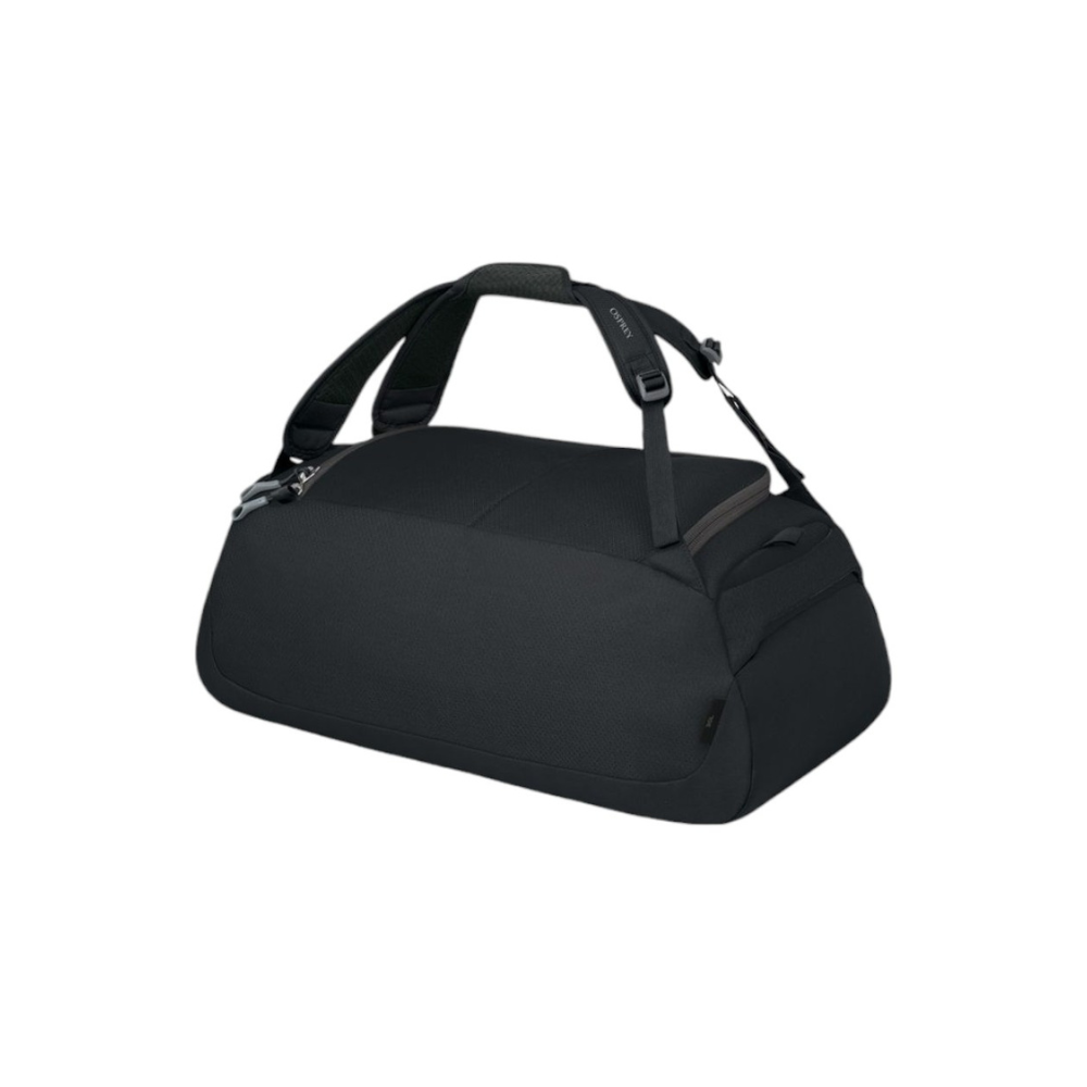 Back view of Osprey Daylite Duffel 30 black featuring backpack mode with SpacerMesh padding system