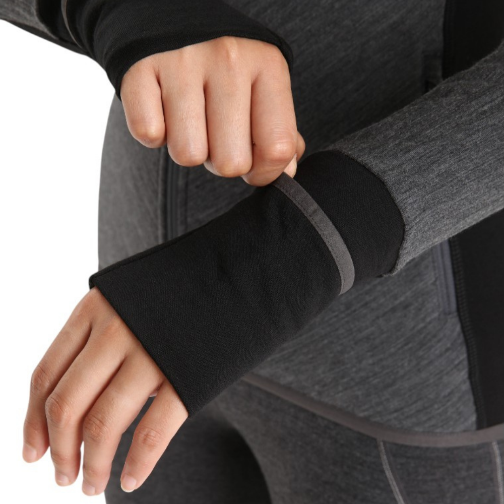 Icebreaker Women's Descender Long Sleeve Zip Jacket - Jet Heather & Black