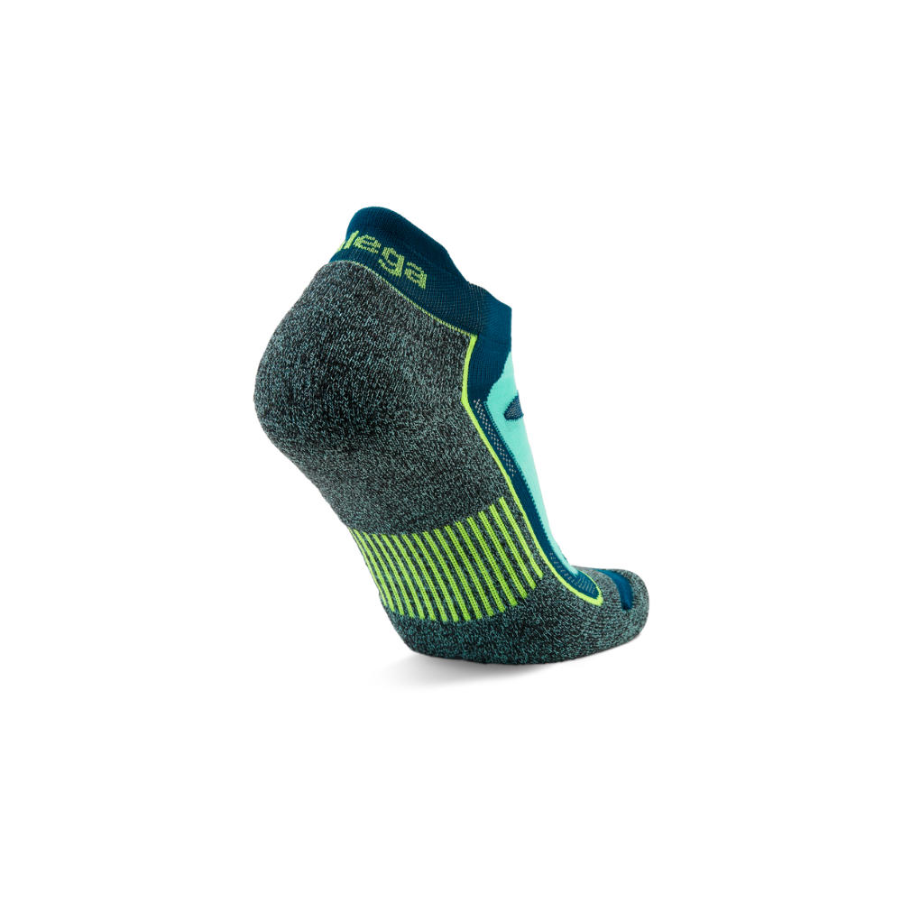 Balega no show socks deep teal heel tab construction