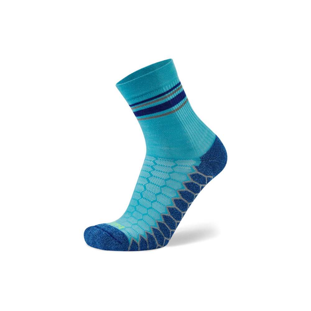Balega Silver mini crew men's running socks blue side profile with mesh rib top and protective cushioning