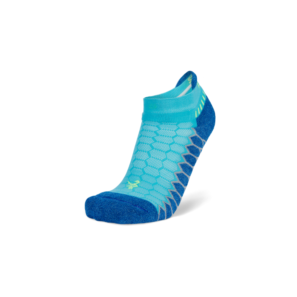 Balega Silver no show running socks in cobalt blue with antimicrobial silver ions and Drynamix moisture-wicking