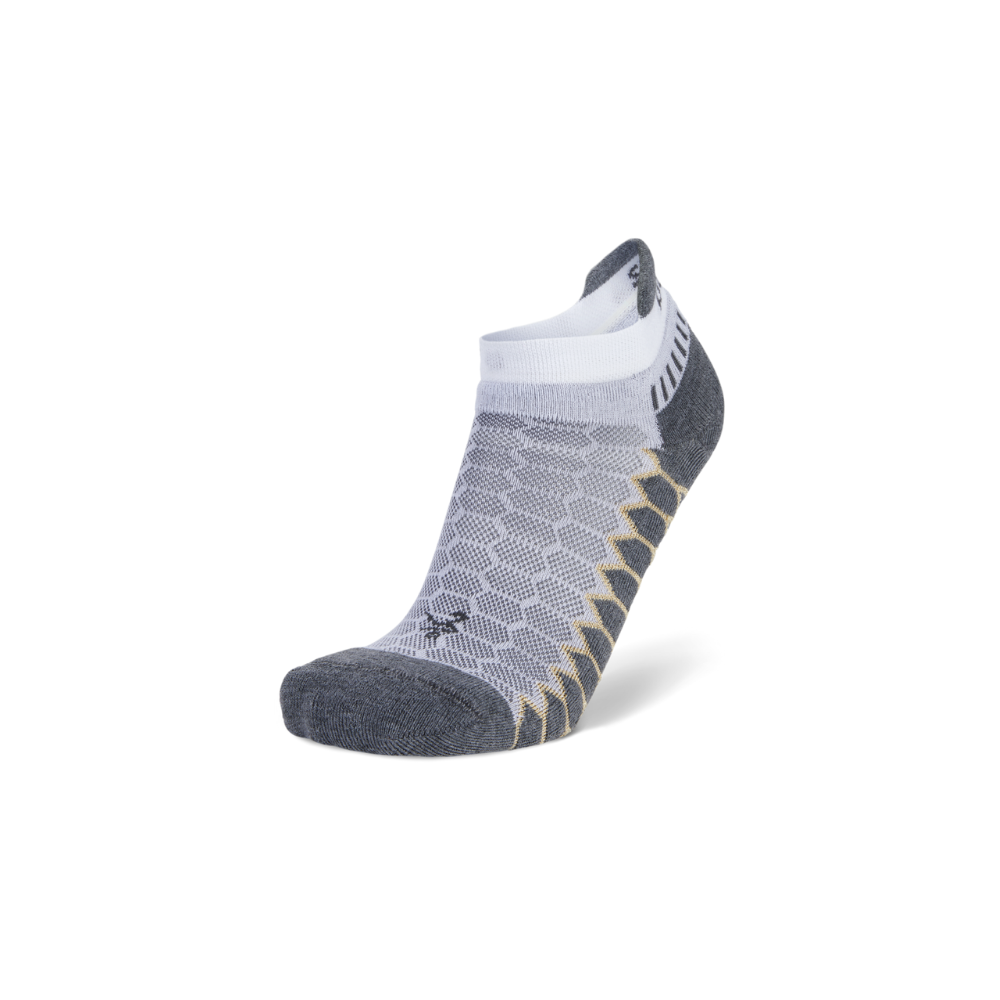 Balega Silver no show running socks in white and grey with antimicrobial silver ions and Drynamix moisture-wicking