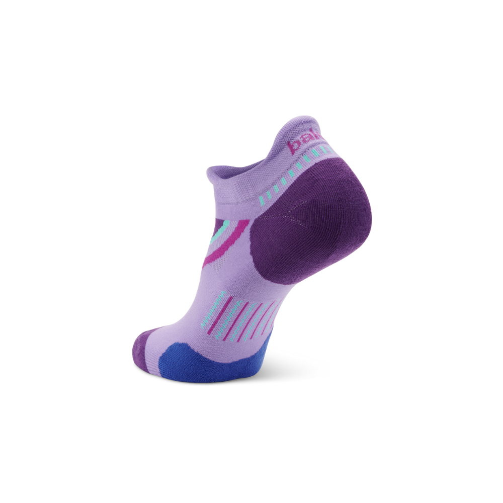 Balega Ultraglide running socks lavender showing heel tab and anatomically-shaped left/right construction