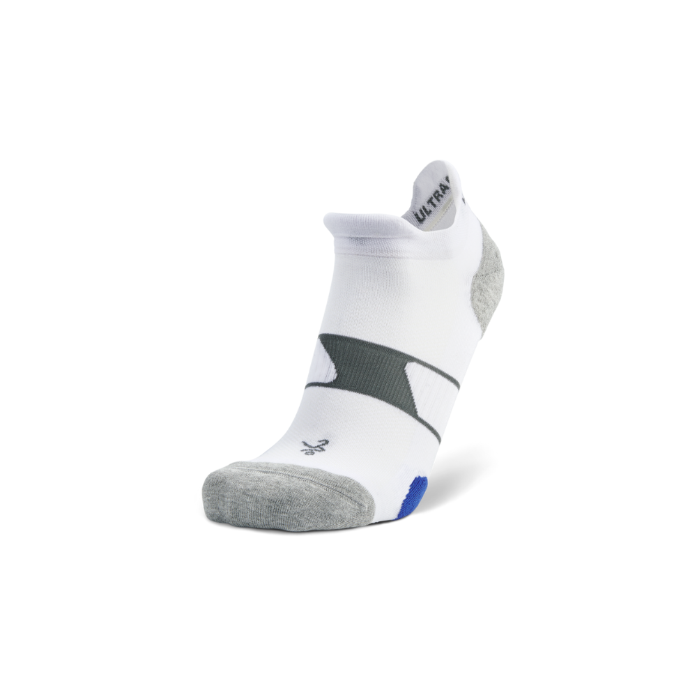 Balega Ultraglide running socks in white with friction-free yarn and Drynamix moisture-wicking technology