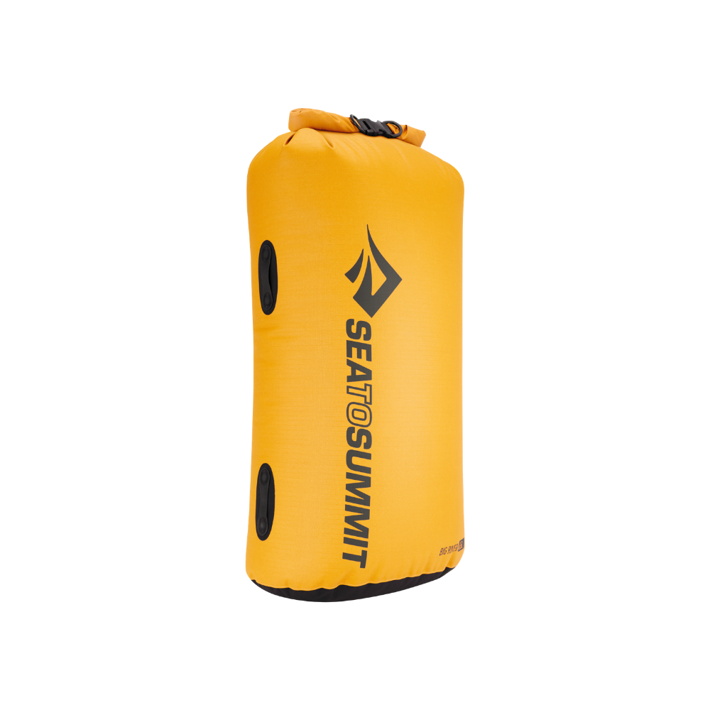 Yellow dry bag with Sea to Summit logo on a white background