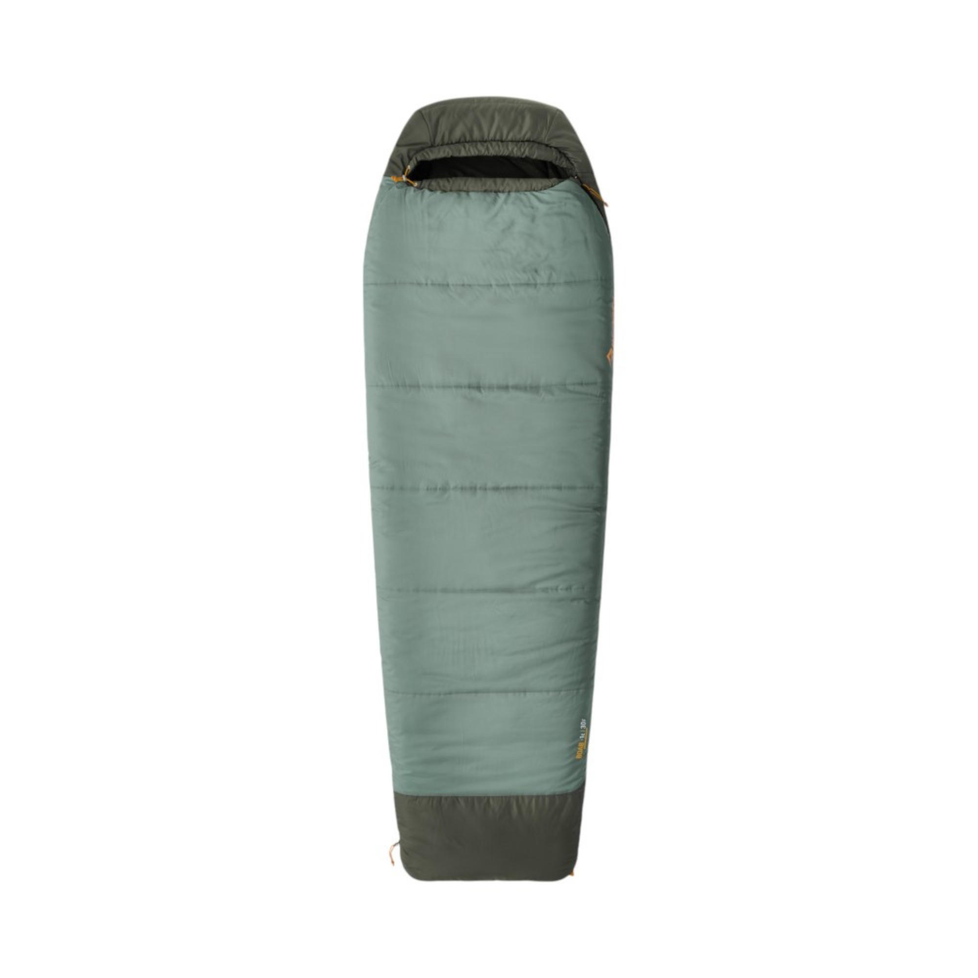 Green sleeping bag on a white background