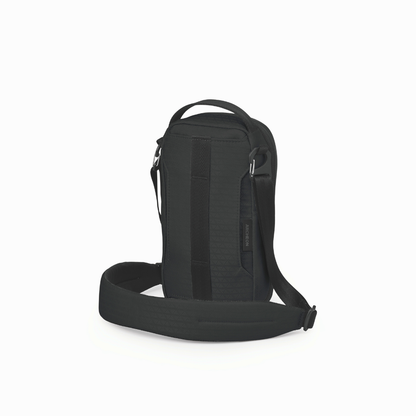 Back view of Osprey Archeon Pouch black featuring quick-release mounting points and tactical webbing