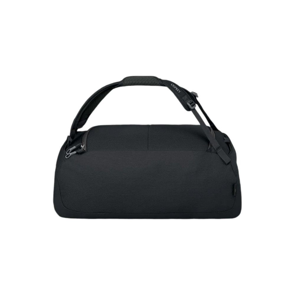 Back view of Osprey Daylite Duffel 45 black featuring SpacerMesh backpack mode with comfort padding