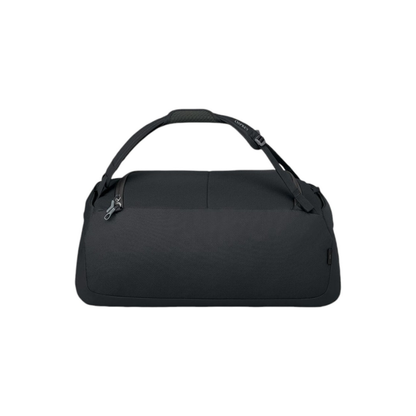 Back view of Osprey Daylite Duffel 60 black featuring SpacerMesh backpack mode with expedition comfort padding