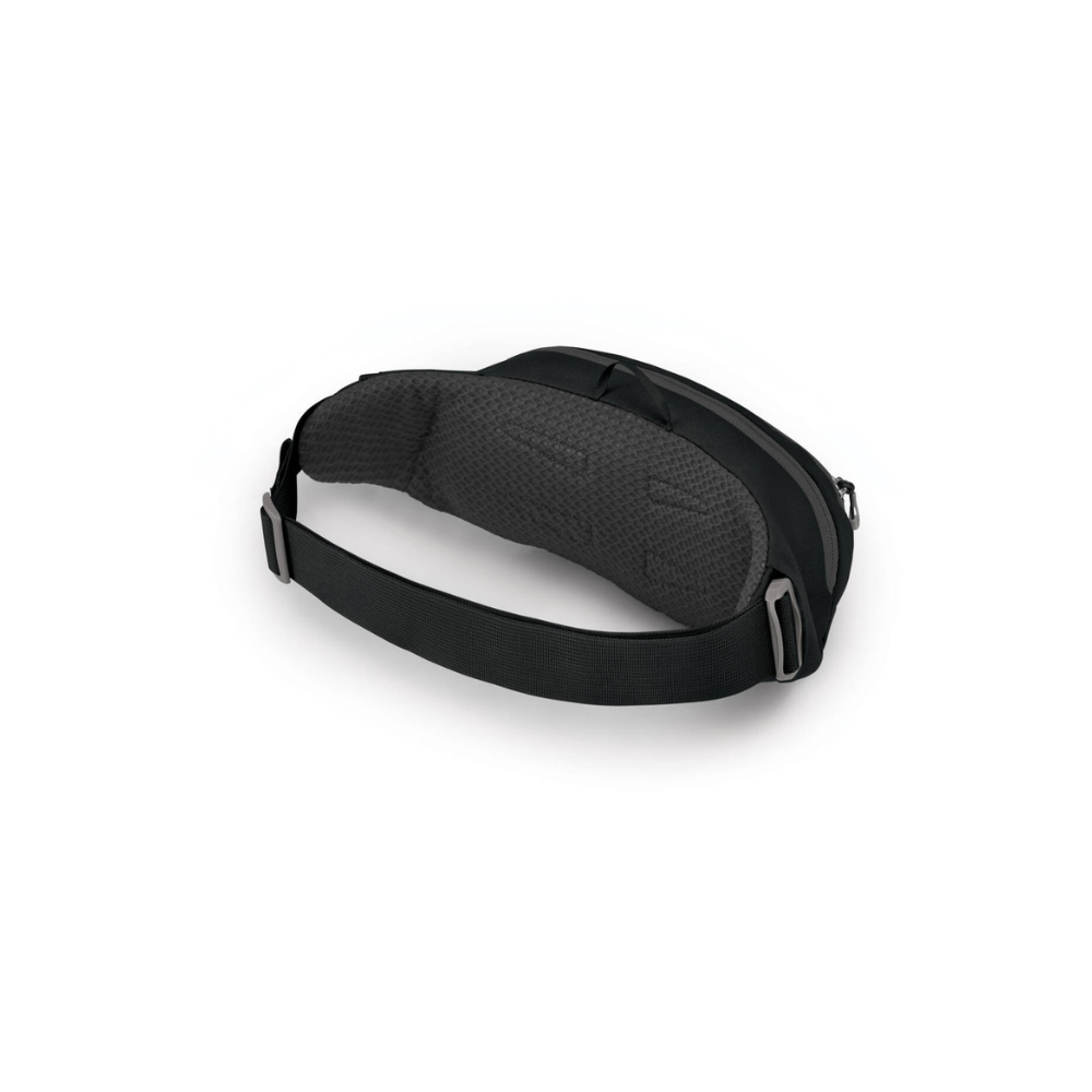 Back view of Osprey Daylite Waist black featuring spacer mesh backpanel and lightweight 2L construction