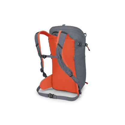 Back view of Osprey Mutant 22 Tungsten Grey featuring technical suspension system with alpine comfort design