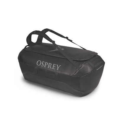 Back view of Osprey Transporter 120 Black featuring padded backpack mode with ultimate capacity command comfort system