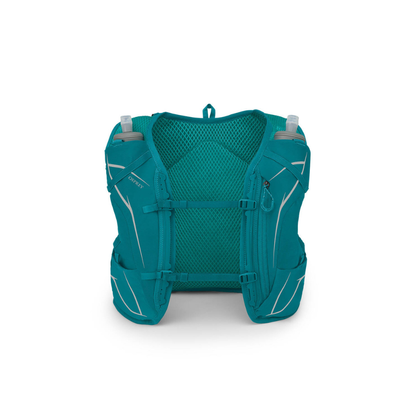 Front view of Osprey Dyna 1.5 women's hydration pack in Verdant Green showing female-specific fit and front pockets