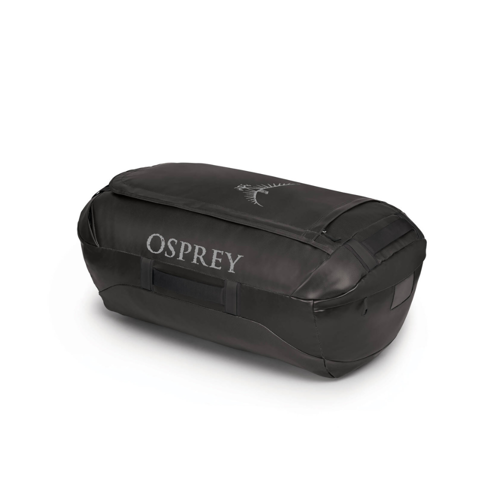 Front view of Osprey Transporter 95 Black showing maximum tactical capacity and professional NanoTough construction