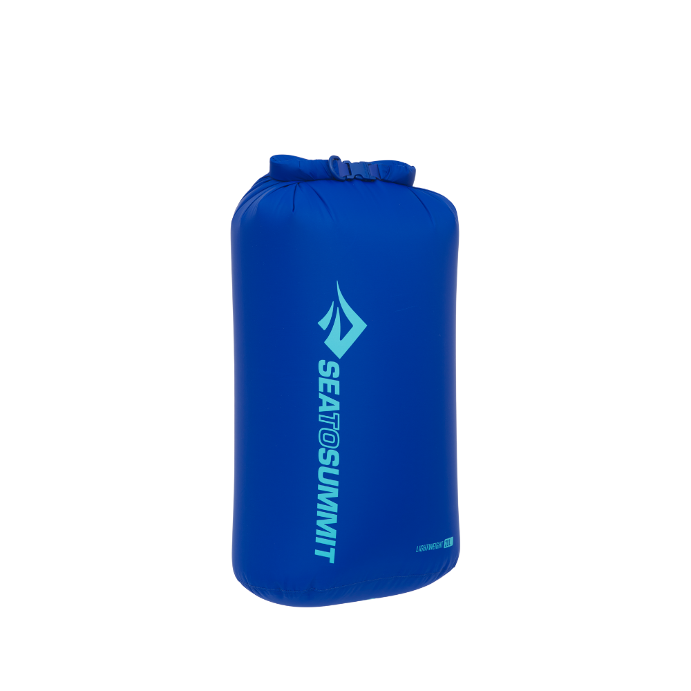 Blue dry bag with Sea to Summit logo on a white background