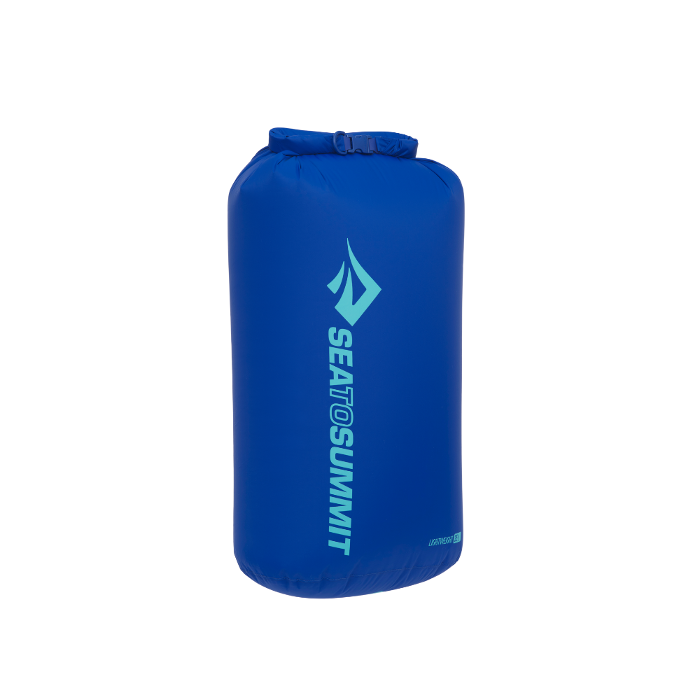 Blue dry bag with Sea to Summit logo on a white background