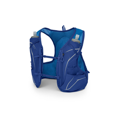 Side profile of Osprey Duro 6 hydration vest Blue Sky displaying 6L capacity and reservoir compartment design