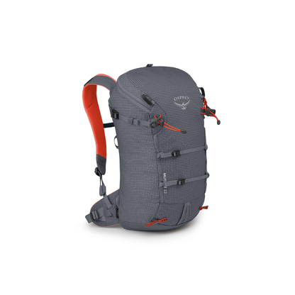 Side profile of Osprey Mutant 22 Tungsten Grey displaying technical carry system and alpine 22L capacity