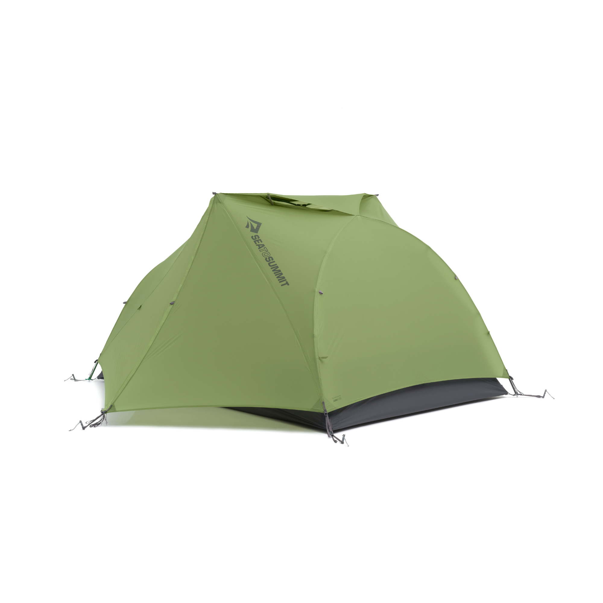 Green tent with a brand logo on a white background