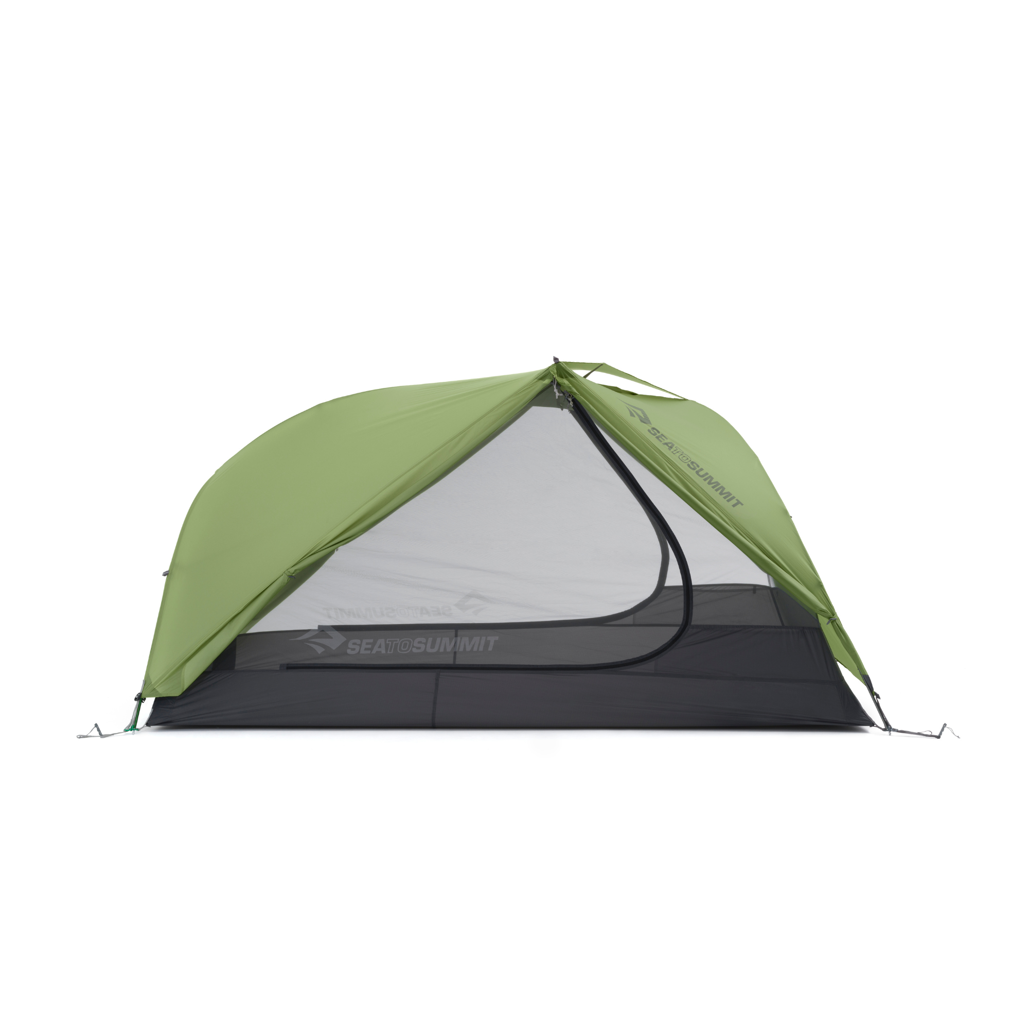Green and black tent with 'Sea to Summit' branding on a white background