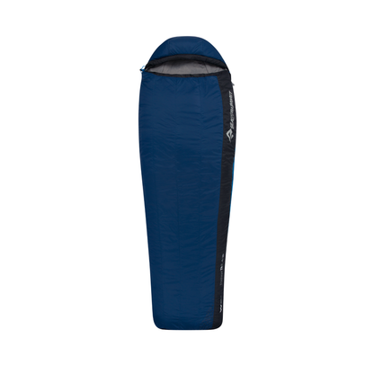 Blue sleeping bag with brand logo on a white background