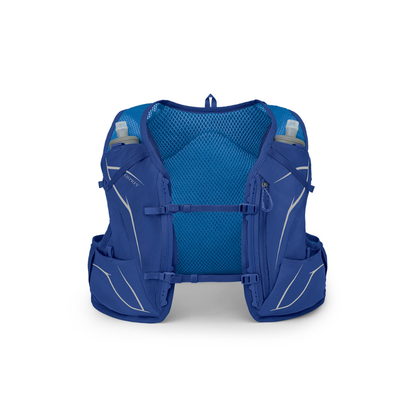 Trail runner wearing Osprey Duro 1.5 hydration pack during long distance mountain run