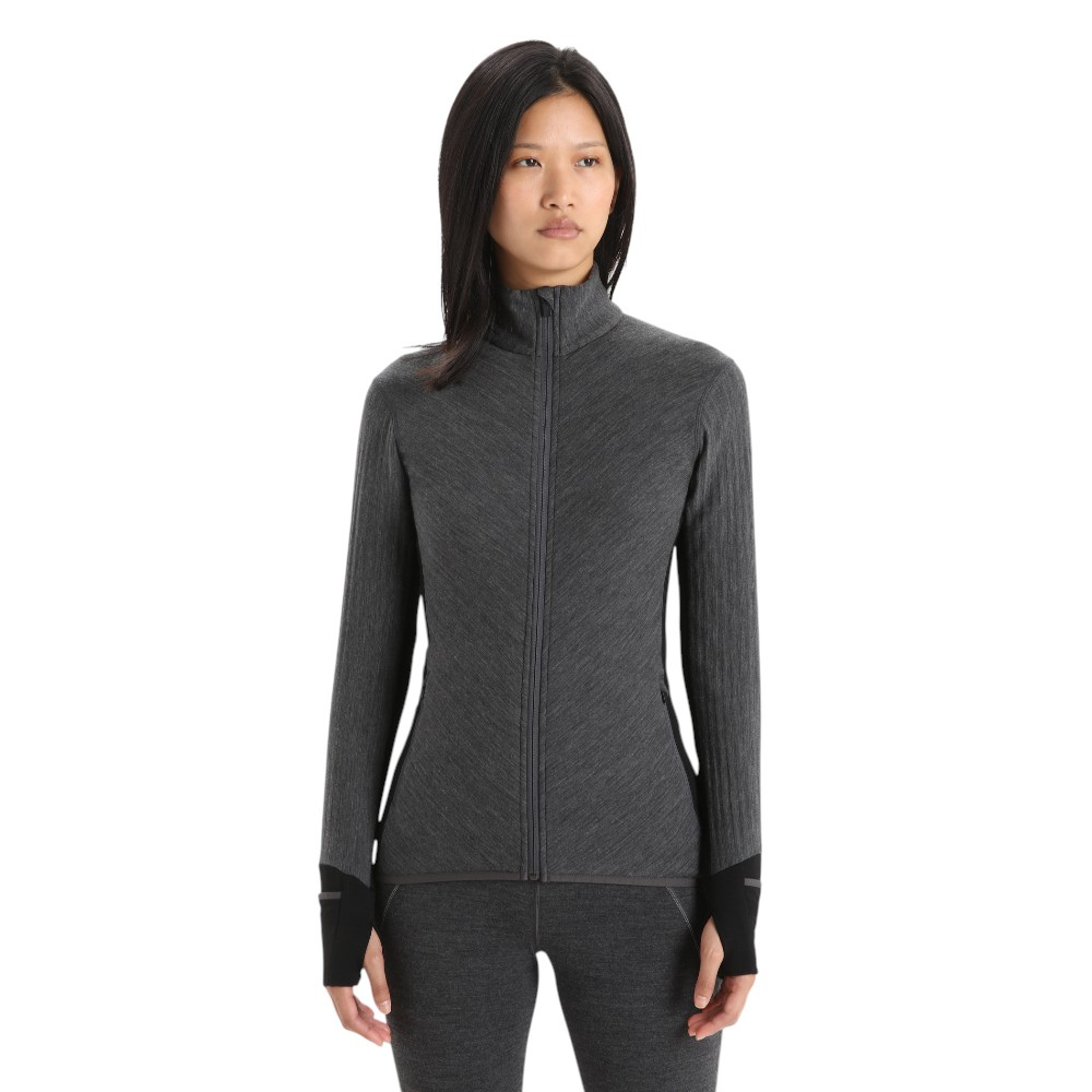 Icebreaker Women's Descender Long Sleeve Zip Jacket - Jet Heather & Black