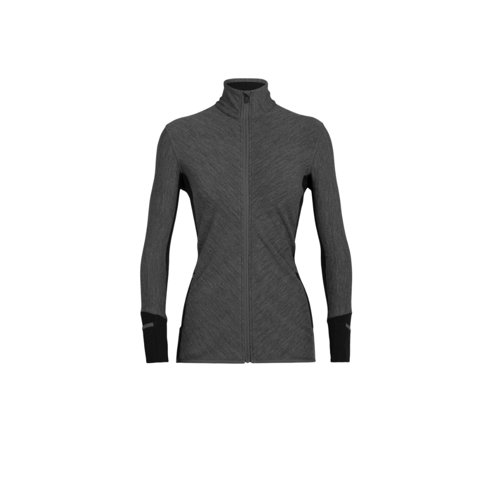 Icebreaker Women's Descender Long Sleeve Zip Jacket - Jet Heather & Black