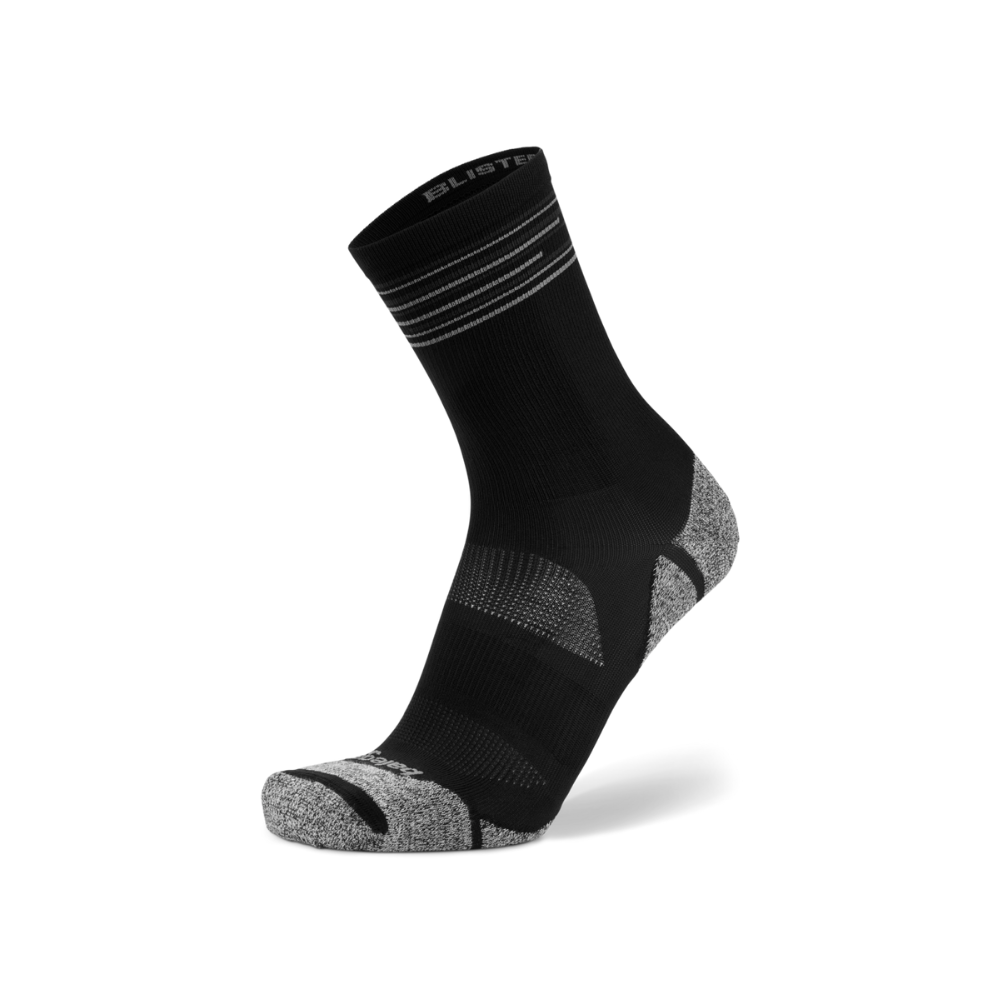 Balega crew running socks black grey side profile