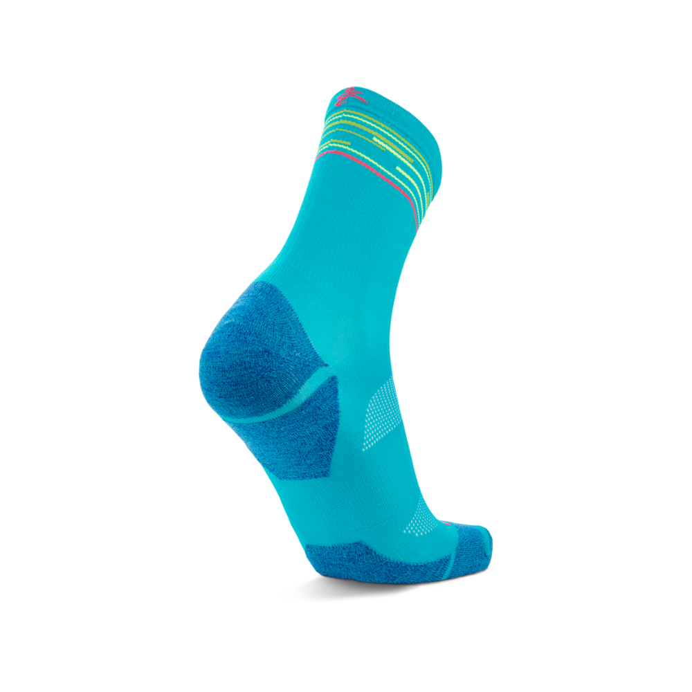 Balega mini crew socks lake blue lime heel construction detail