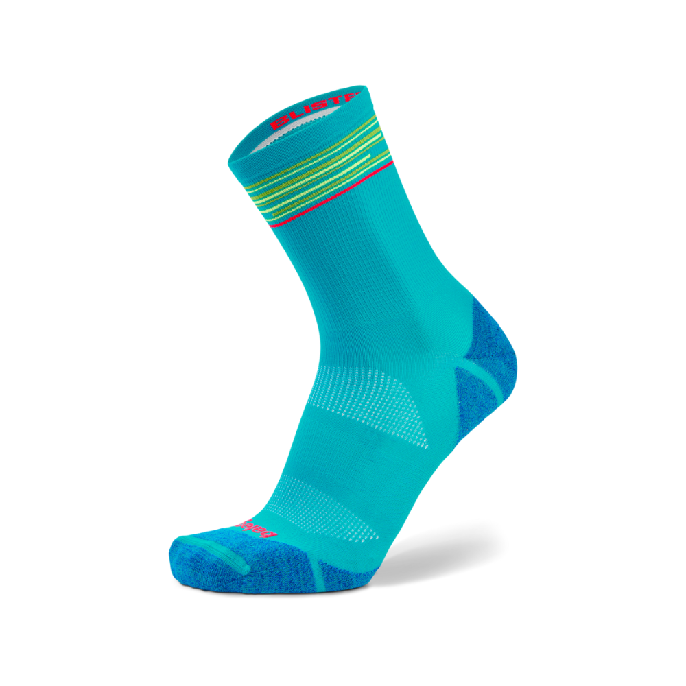 Balega mini crew running socks lake blue lime side profile