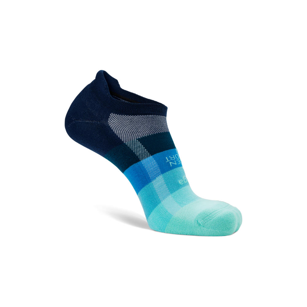 Balega Hidden Comfort running socks blue aqua showing deep heel pocket and reinforced heel construction