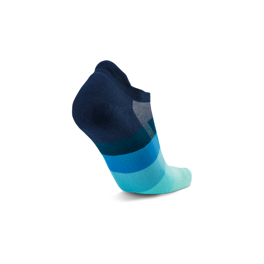 Balega Hidden Comfort running socks blue aqua side profile with high heel tab and no show ankle coverage