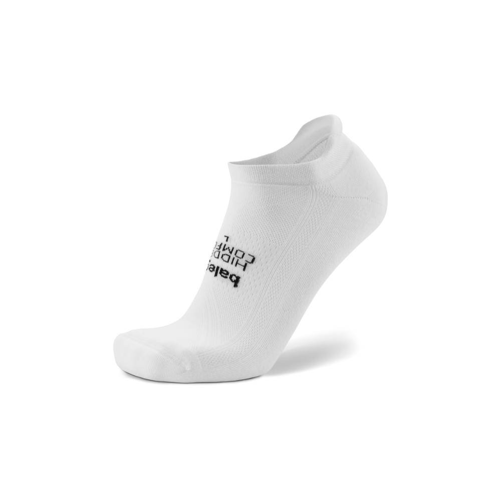 Balega Hidden Comfort running socks white side profile with high heel tab and no show ankle coverage
