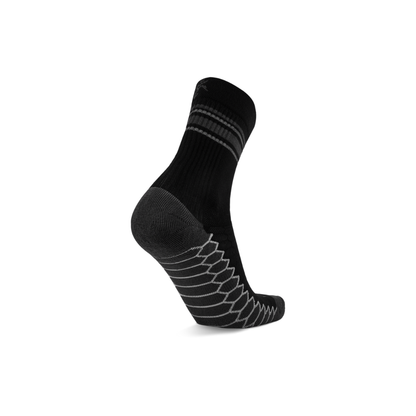 Balega Silver mini crew running socks black showing deep heel pocket and reinforced stitching construction