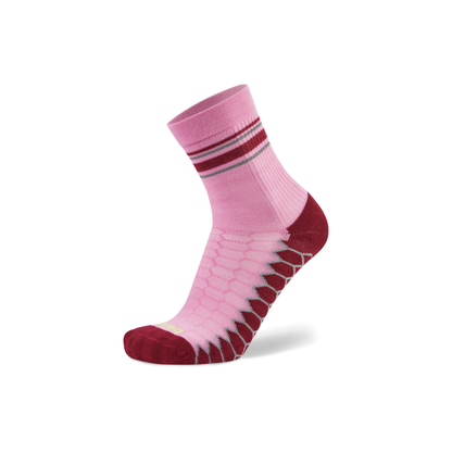 Balega Silver mini crew women's running socks pink side profile with mesh rib top and protective cushioning