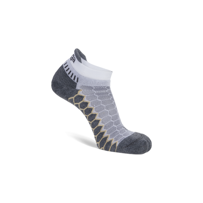 Balega Silver no show running socks white grey side profile with seamless toe and compression-fit contours