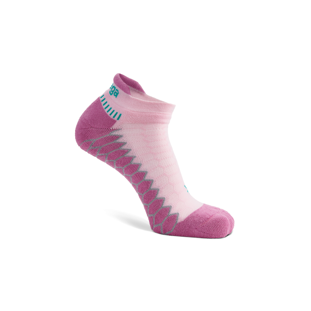 Balega Silver no show women's running socks pink side profile with seamless toe and compression-fit contours