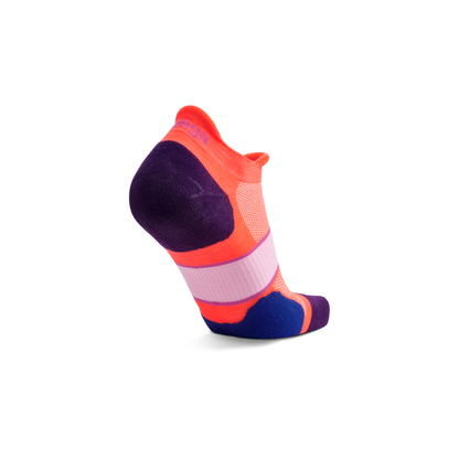 Balega Ultraglide women's running socks coral showing heel tab and anatomically-shaped left/right construction