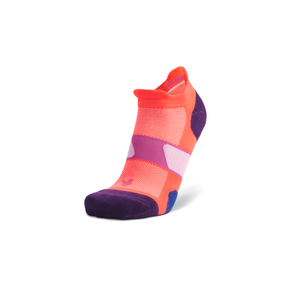 Balega Ultraglide women's running socks in fluorescent coral with friction-free yarn and Drynamix moisture-wicking
