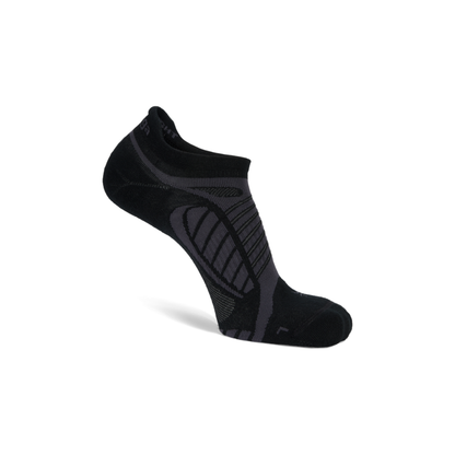 Balega Ultralight running socks black side profile with reinforced heel and toe and no show silhouette