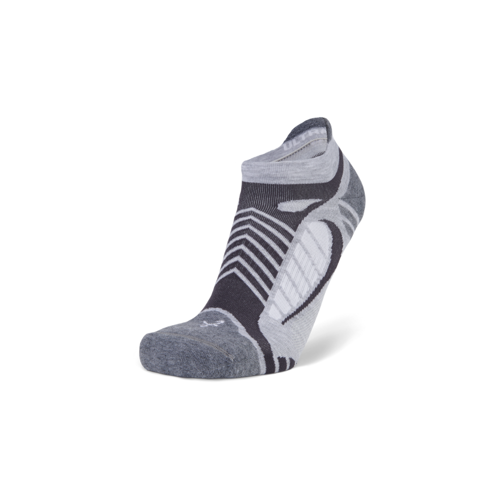 Balega Ultralight running socks in grey and white with Drynamix moisture-wicking technology and ultralight hi-tech yarns