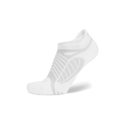 Balega Ultralight running socks white side profile with reinforced heel and toe and no show silhouette