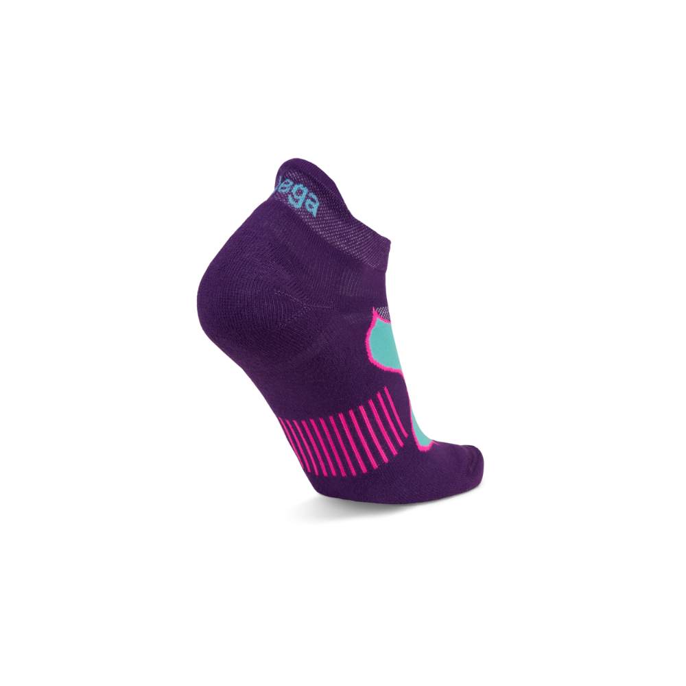 Balega women's Enduro running socks purple watermelon showing reinforced heel pocket and microfiber mesh ventilation