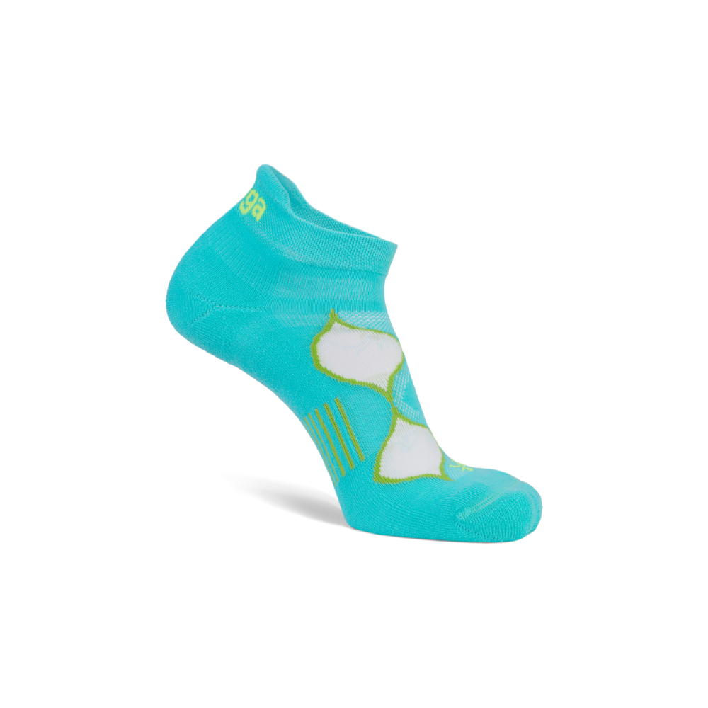 Balega women's Enduro running socks turquoise lime side profile with high heel tab and no show design