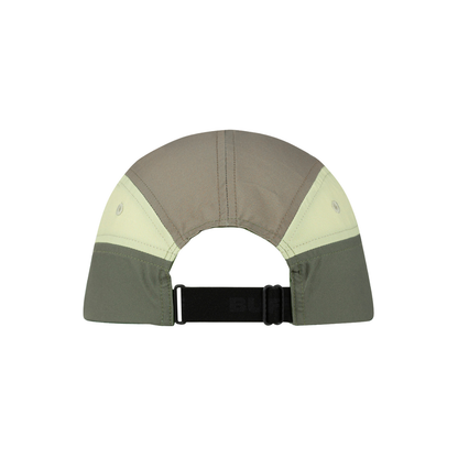 BUFF 5 Panel Go Cap Domus Khaki worn for outdoor adventures showing moisture-wicking sweatband and versatile hats design